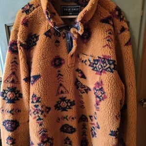 True Grit Orange Aztec Sherpa Pullover